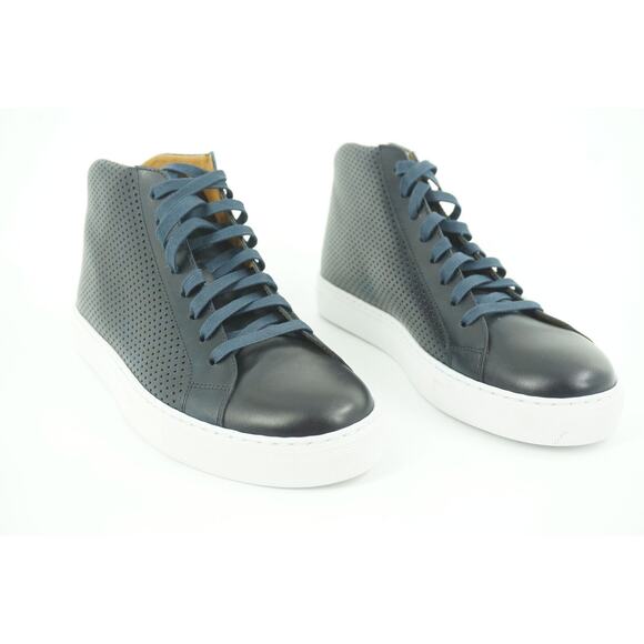 Magnanni Mack Blue Perforate Leather Lace Up D Sneaker SZ 7.5 NIB $335 High Top - Picture 7 of 12